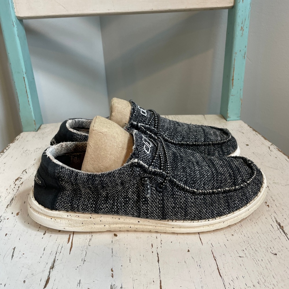 Hey Dude Wally Youth Sox Black White Kids Slip On Loafers Size 5Y 130134956